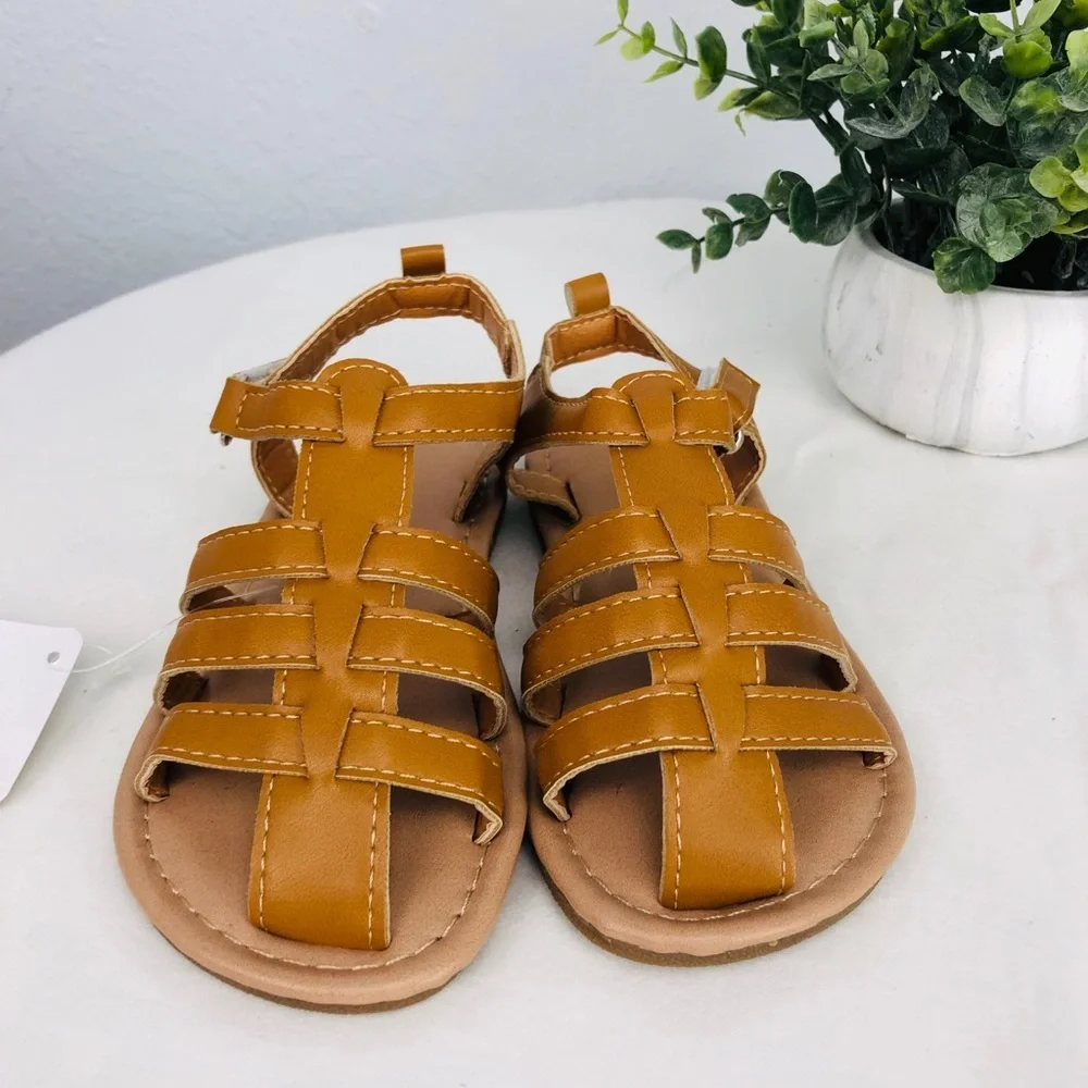 NWT BROWN MULTI STRAP GLADIATOR VELCRO SANDALS KID